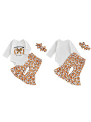 Baby Girl Romper, Flare Pants & Headband Set Football Outfit