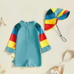 Baby Boys Rash Guard Dinosaur Swimsuit With Swim Cap