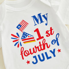 Baby Girl Star Pattern Independence Day Outfit With Matching Headband