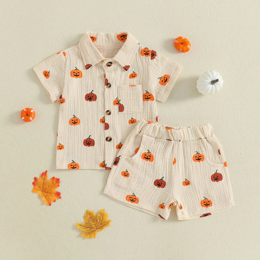 Unisex Pumpkin Halloween Tee & Shorts Outfit