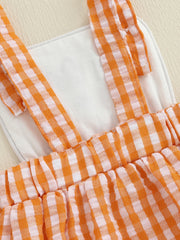 Baby Boy Halloween Pumpkin & Ghost Embroidery Plaid Romper