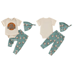 Baby Boy Letter Onesie, Basketball Pants & Hat Set