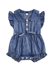 Baby Girl Denim Onesie  Fly Sleeve, Button-Up Bodysuit