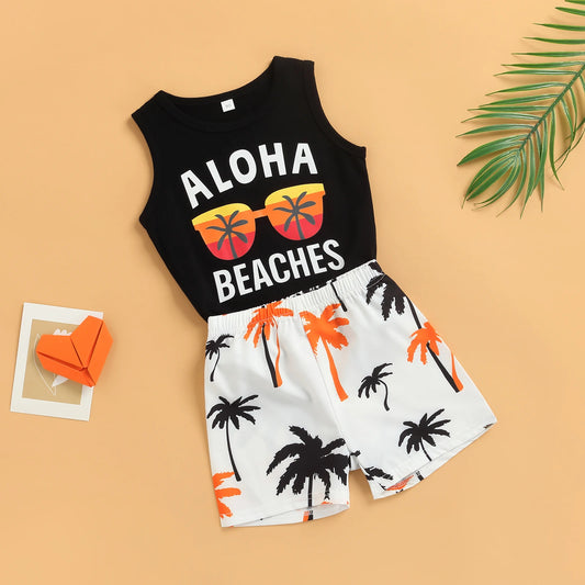 Baby Boy Letter Glasses Sleeveless Shorts Set