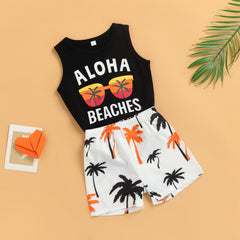 Baby Boy Letter Glasses Sleeveless Shorts Set