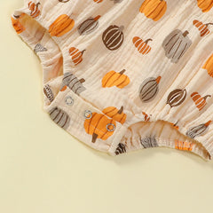 Baby Girl Pumpkin Print Halloween Onesie with Ruffles & Headband