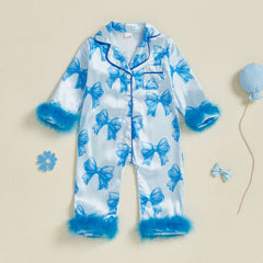 0-24M Baby Girl Bow Print Furry Romper Pajamas
