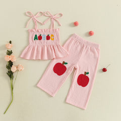 Baby Girls Apple Embroidered Camisole & Pants Outfit