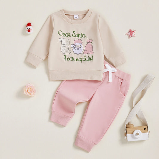 Toddler Baby Girl Santa Sack Sweatshirt & Pants Christmas Outfit