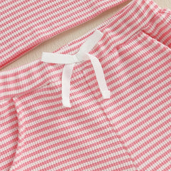 Sister Matching Floral Letter Top & Striped Shorts Outfit Set