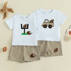 Baby Boy Car & Rugby T-Shirt + Plaid Shorts Set