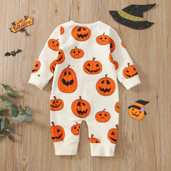 0–24M Baby Boy Halloween Long Sleeve Zipper Pumpkin Romper