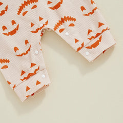 Baby All-over Pumpkin Print Long Sleeve Round Neck Halloween Romper