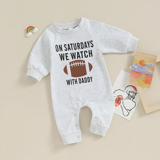0–18M Unisex Baby Football Print Long Sleeve Romper