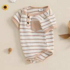 Baby Boy Striped Short-Sleeve Button-Up Onesie, Loose Fit