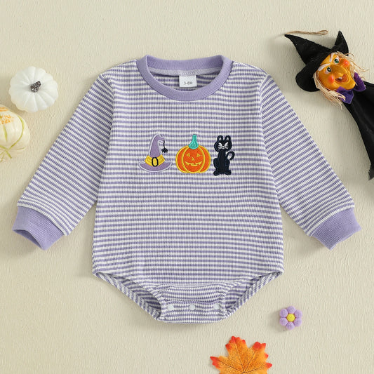 Newborn Pumpkin & Ghost Embroidery, Long Sleeve Fall Halloween Onesie