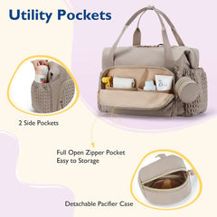 Large Waterproof Diaper Tote Bag with Pacifier Case