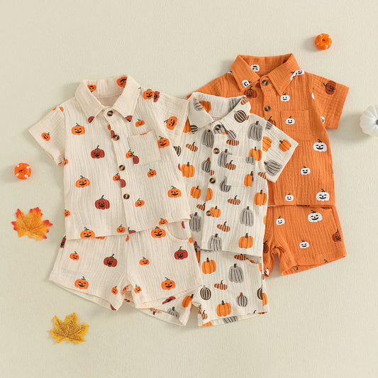 Unisex Pumpkin Halloween Tee & Shorts Outfit