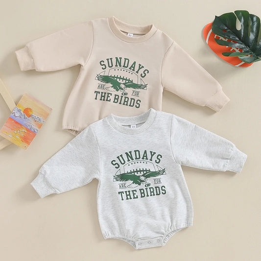 (0–18M) Baby Boy Letter & Eagle Print, Long Sleeve, Sweatshirt Romper