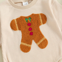 Unisex Baby Long Sleeve Gingerbread Man Embroidery Christmas Romper