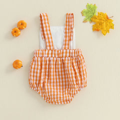 Baby Boy Halloween Pumpkin & Ghost Embroidery Plaid Romper