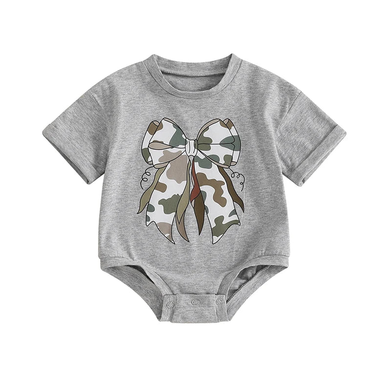 Baby Girl Bow-Print Loose-Fit Short-Sleeve Onesie