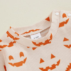 Baby All-over Pumpkin Print Long Sleeve Round Neck Halloween Romper