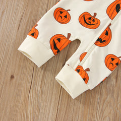 0–24M Baby Boy Halloween Long Sleeve Zipper Pumpkin Romper