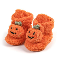 0–18M Unisex Newborn Soft Fleece Halloween Pumpkin Baby Booties