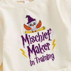 Unisex Baby Sweatshirt Casual Owl Letter Embroidery Long Sleeve Onesie