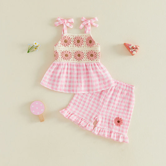 Baby Girl Sleeveless Plaid Print Outfit