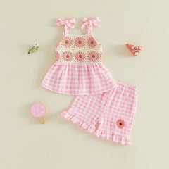 Baby Girl Sleeveless Plaid Print Outfit