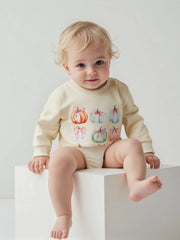 Newborn Baby Girl Pumpkin Print Long-Sleeve Halloween Romper