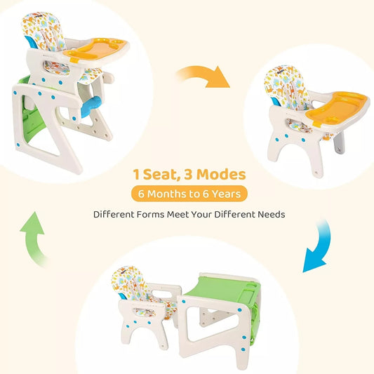 3-in-1 Adjustable Baby High Chair with Reclining Backrest & Feeding Tray (6m–6y)