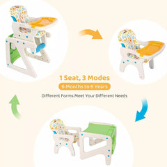 3-in-1 Adjustable Baby High Chair with Reclining Backrest & Feeding Tray (6m–6y)
