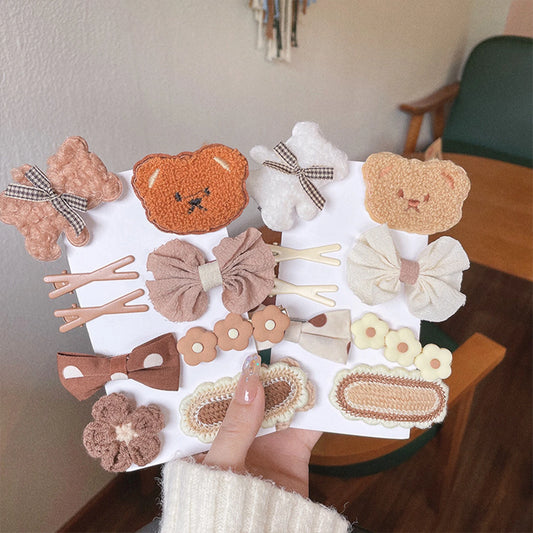 Baby Girl Autumn Winter Cartoon Bear & Bowknot Barrette Hair Clips