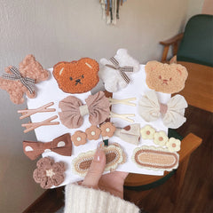 Baby Girl Autumn Winter Cartoon Bear & Bowknot Barrette Hair Clips