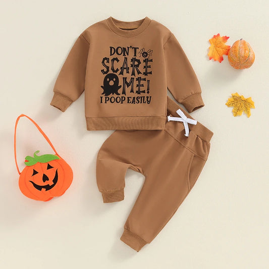 Baby Boys Halloween Letter Print Top & Solid Pants Autumn Set