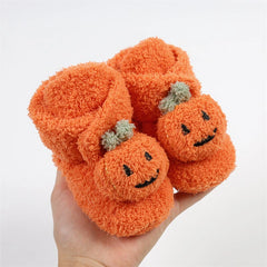 0–18M Unisex Newborn Soft Fleece Halloween Pumpkin Baby Booties