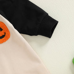 Baby Boy Pumpkin & Ghost Crew Neck  Halloween Romper