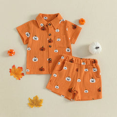 Unisex Pumpkin Halloween Tee & Shorts Outfit