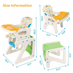 3-in-1 Adjustable Baby High Chair with Reclining Backrest & Feeding Tray (6m–6y)