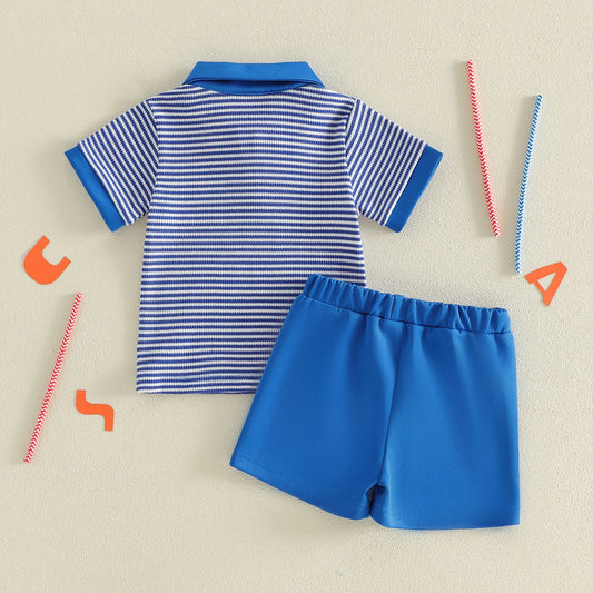 Baby Boys Independence Day Lapel Flag Embroidery Shorts Sets