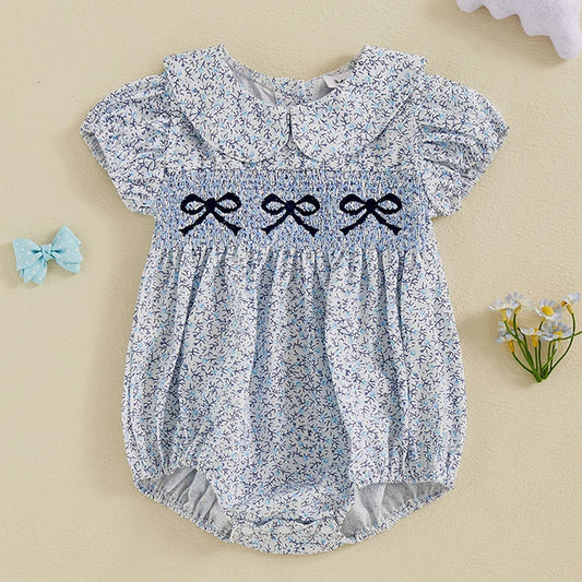 Baby Girls Onesie Bowknot Embroidered Print