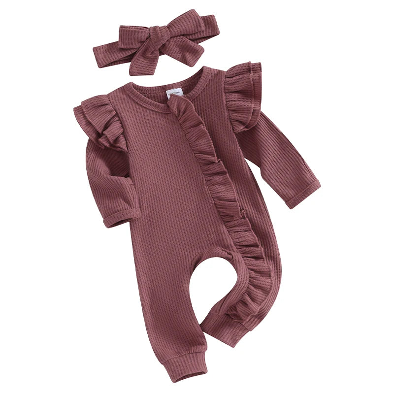 Newborn Baby Girl Ruffle Long Sleeve Zipper Romper