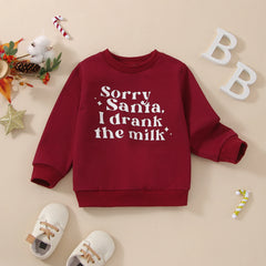 0-24M Baby Girl Autumn Red “Sorry Santa I Drank The Milk” Sweatshirt