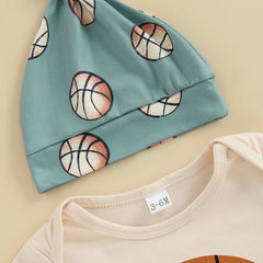 Baby Boy Letter Onesie, Basketball Pants & Hat Set