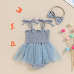 Baby Girl 4th of July Letter Print Romper Dress and Headband Set