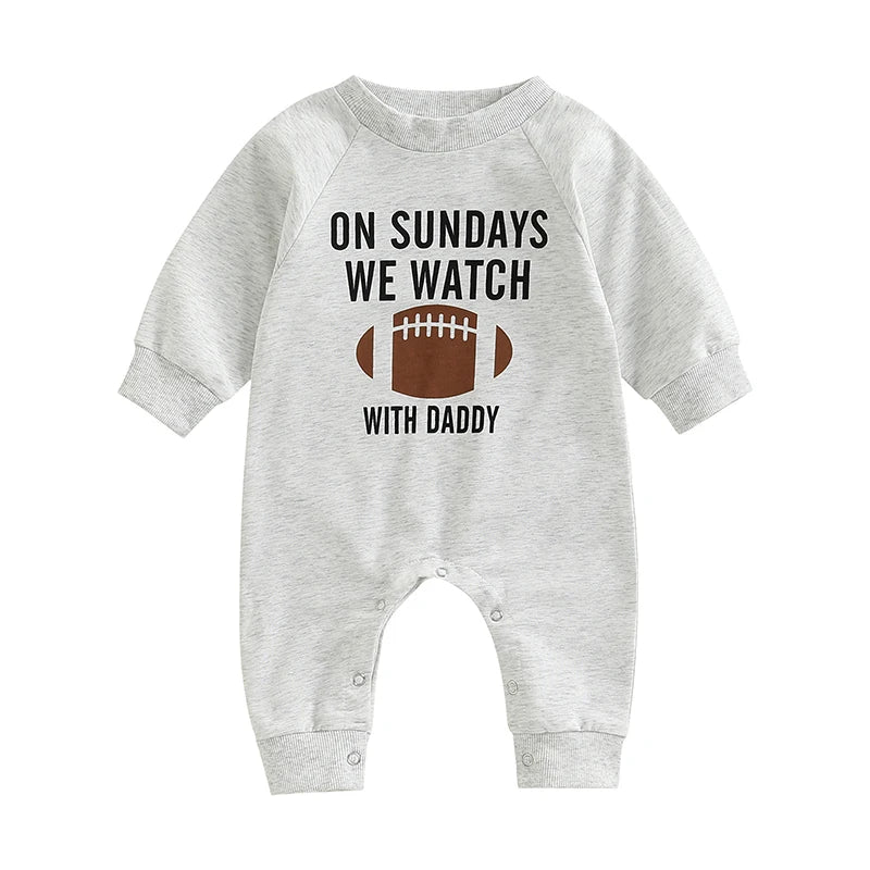 0–18M Baby Unisex “No Sundays We Watch Football with Daddy Mommy” Letter  Romper