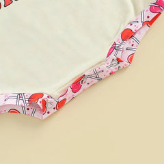 0–18M Baby Girls Valentine’s Lollipop Heart Bubble Romper